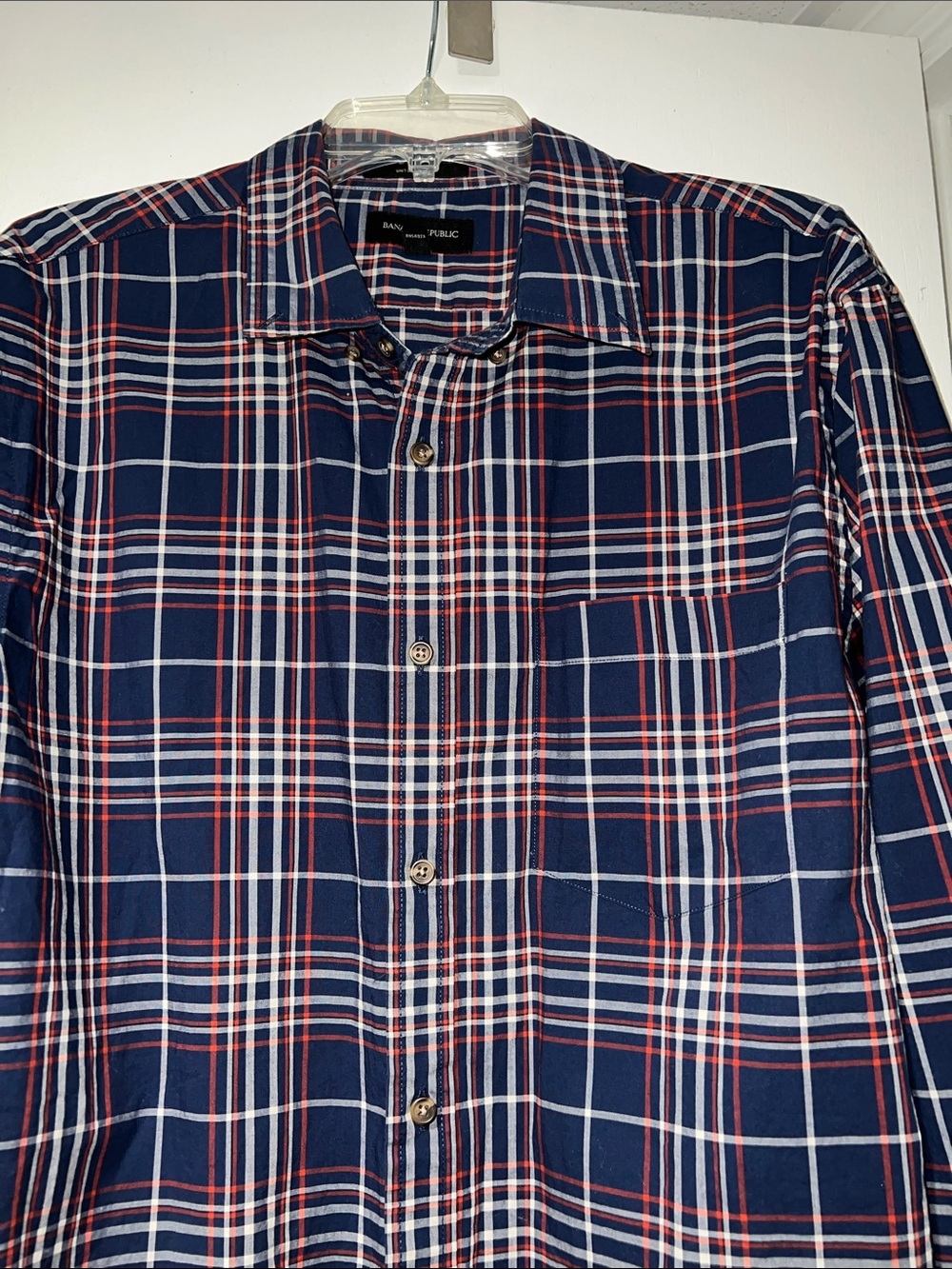 Banana Republic Navy, Red & White Plaid Button-Down Shirt Size XL